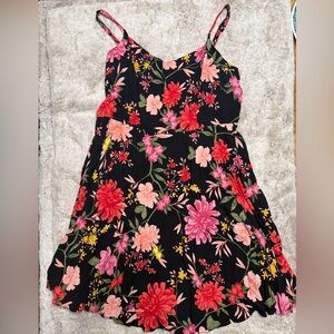 Women’s Floral Dress - Black with Multicolor Flowers. XL